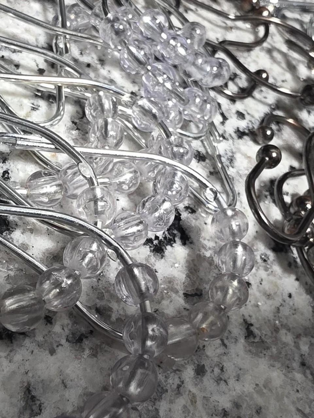 Clear Beaded Shower Curtain Hooks - Pack of Metal Hooks with Transparent Beads